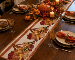 Thanksgiving Harvest Table Runner Pumpkin Cornucopia Fall Farmhouse Decor Linen
